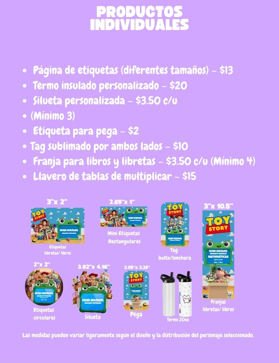 Etiquetas individuales y extras